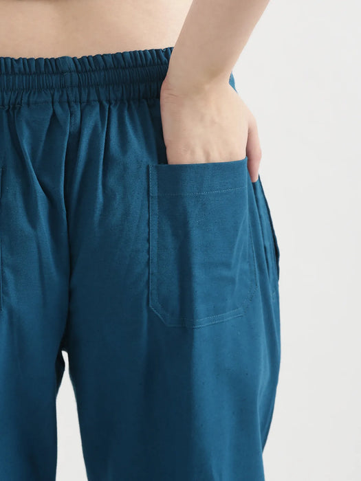 Women Turquoise Airy Linen Straight Pants