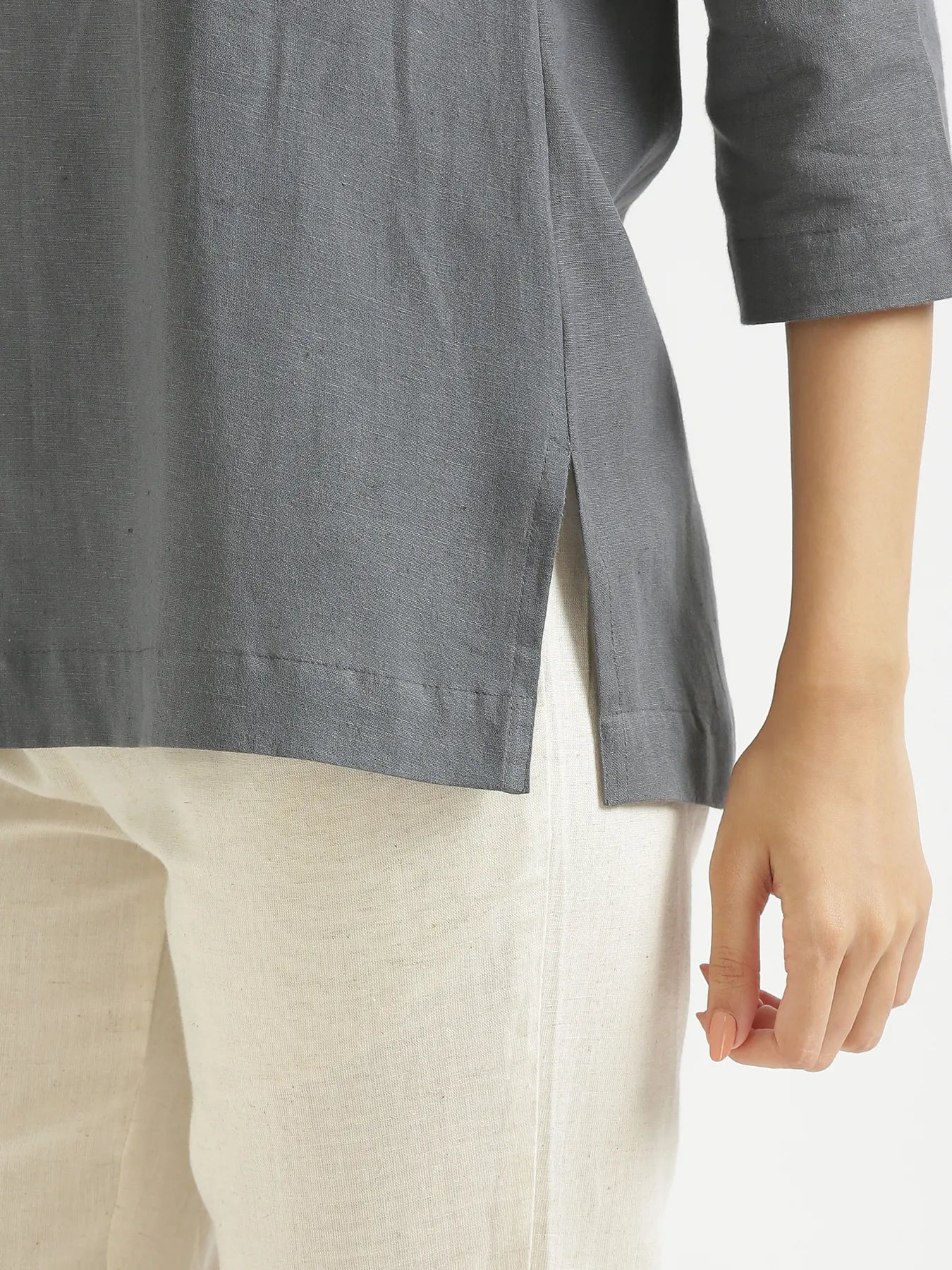 Women Slate Grey Airy Linen Short Kurta