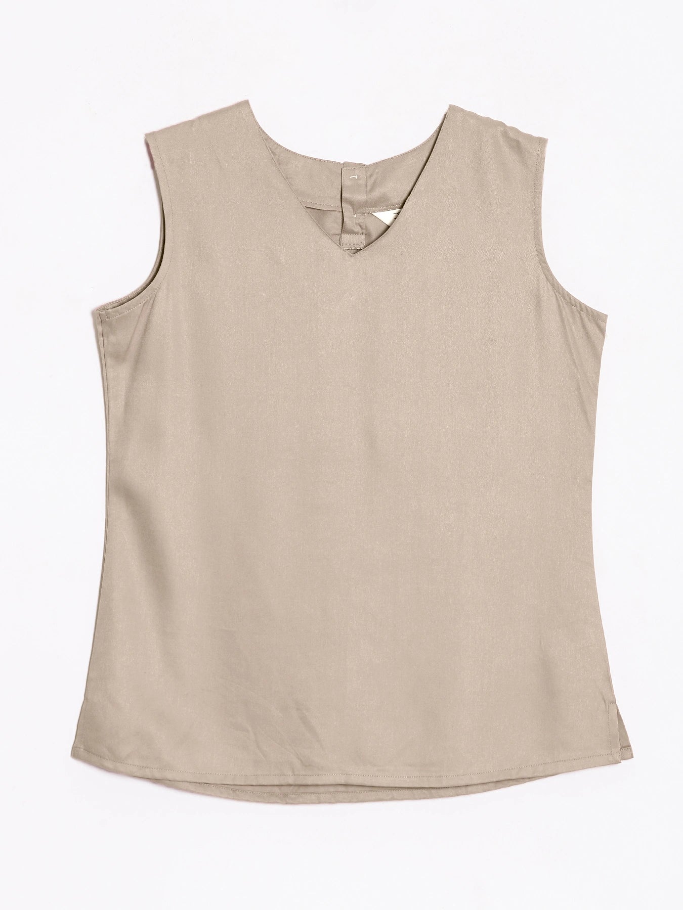 Women Taupe V-Neck Sleeveless Top
