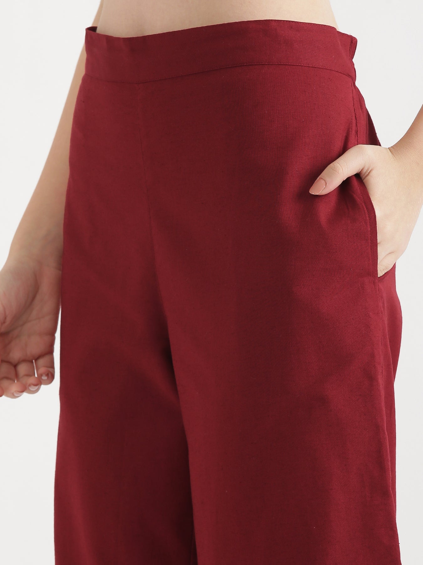 Maroon Airy Linen Wide Leg Pant