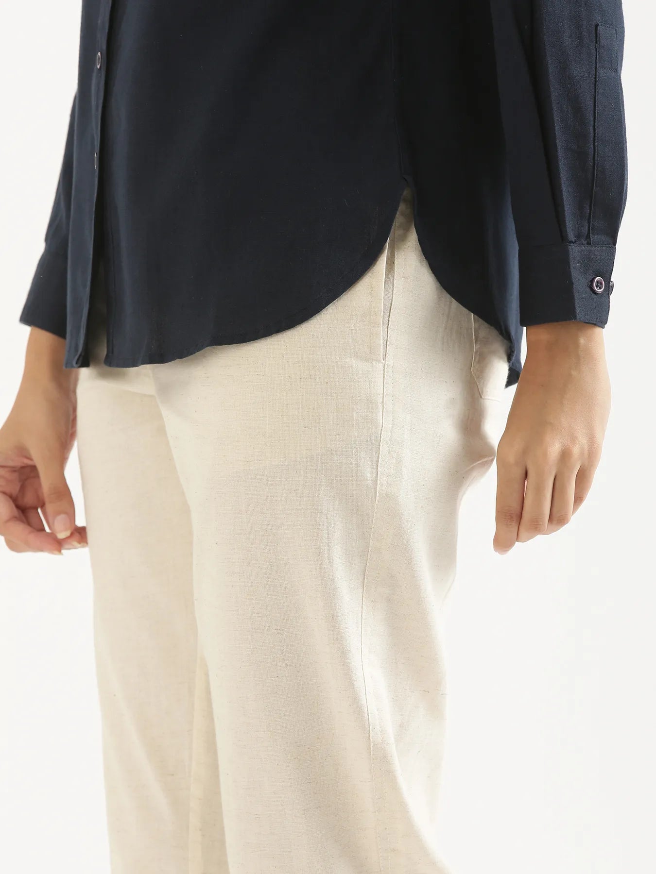 Women Navy Blue Airy-Linen Shirt