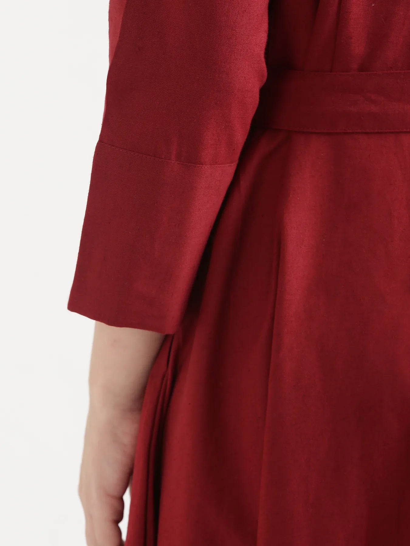 Women Maroon Airy Linen Flared Dress
