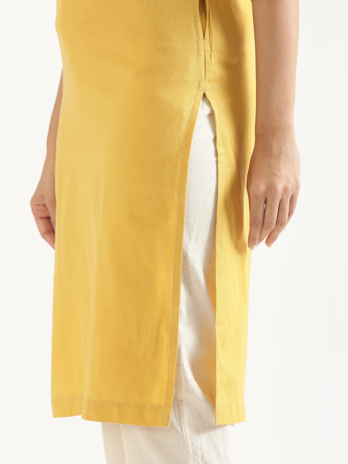 Women Yellow Airy Linen Long Kurta