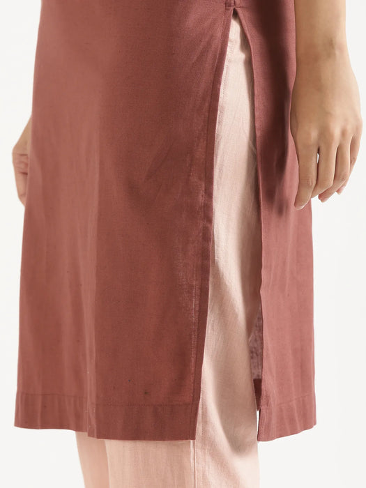 Women Rose Taupe Airy Linen Long Kurta
