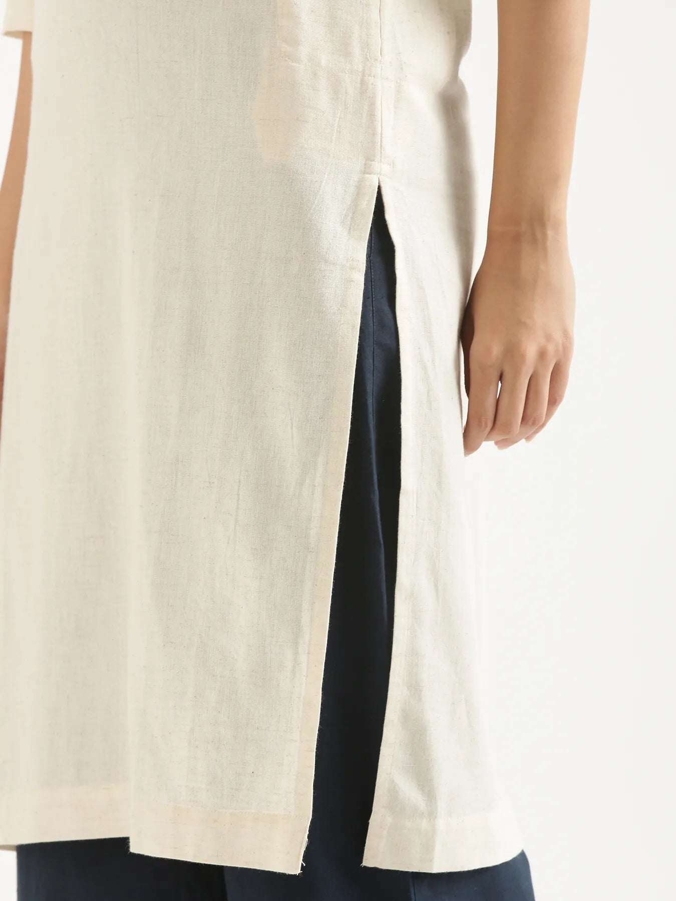 Women Ecru Airy Linen Long Kurta
