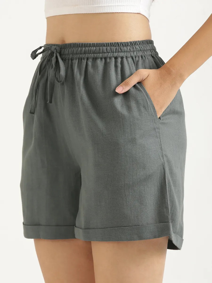 Women German Grey Flowy Linen Shorts
