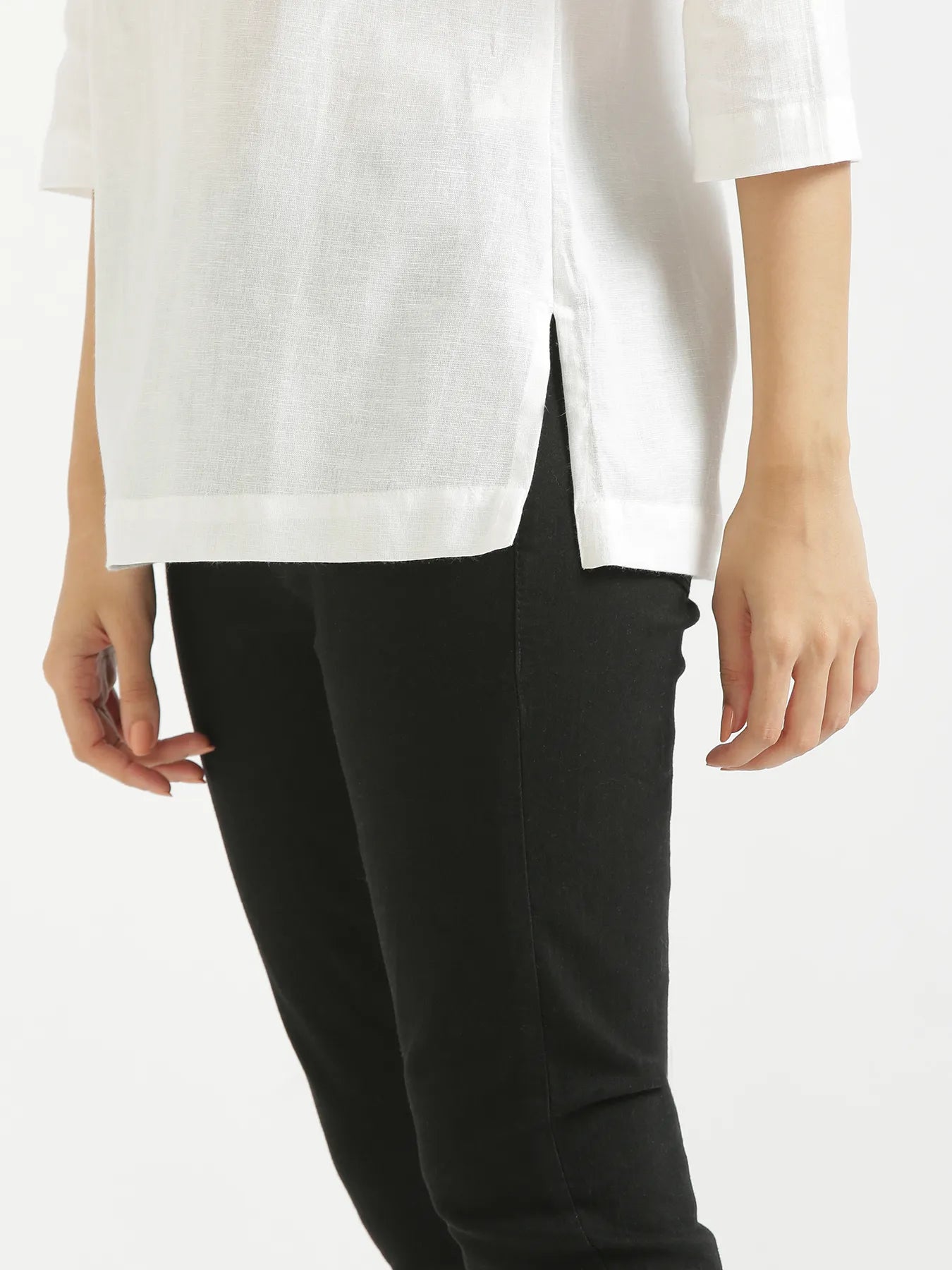 Women White Airy Linen Short Kurta