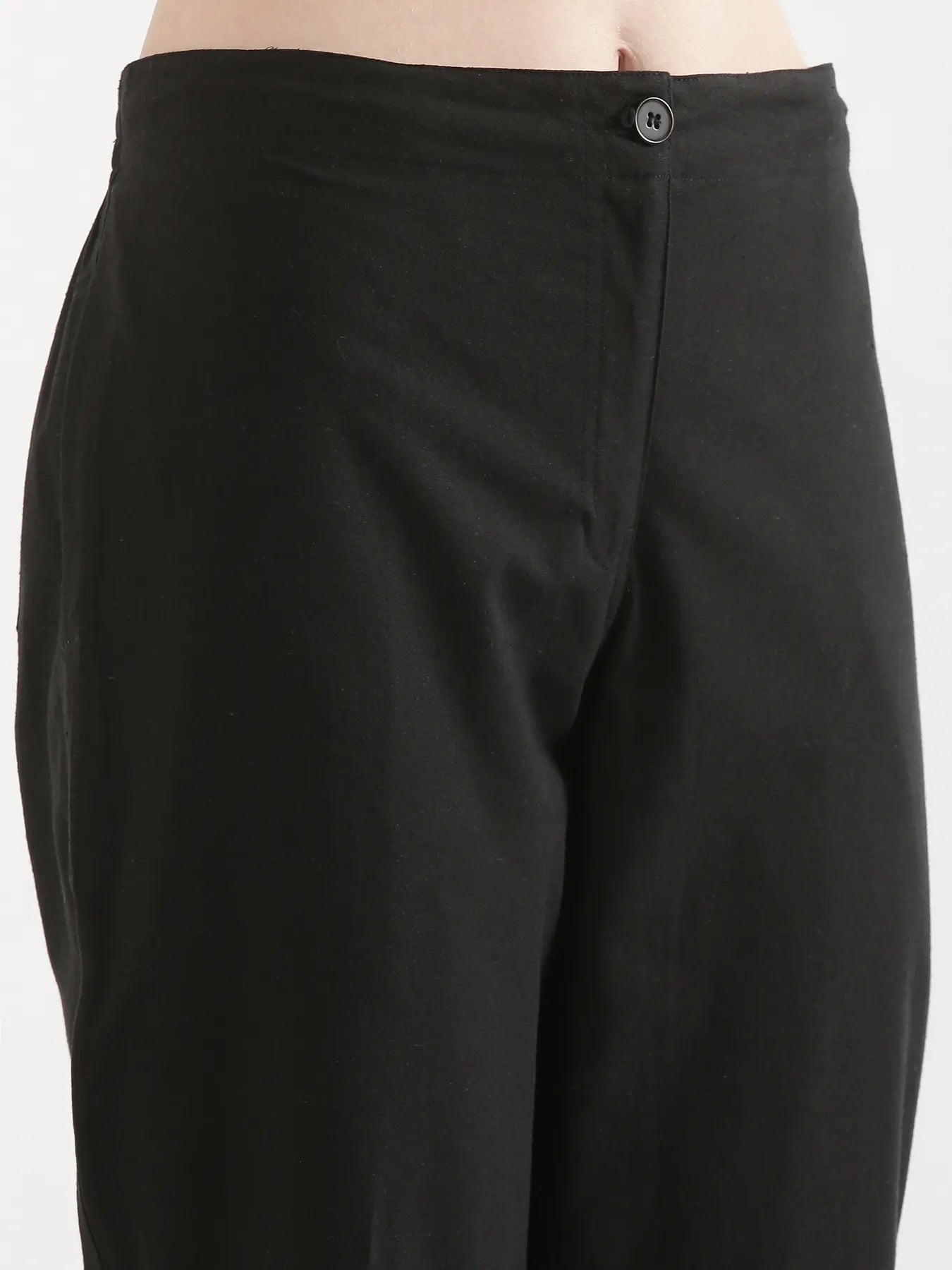 Women Black Airy Linen Straight Pant