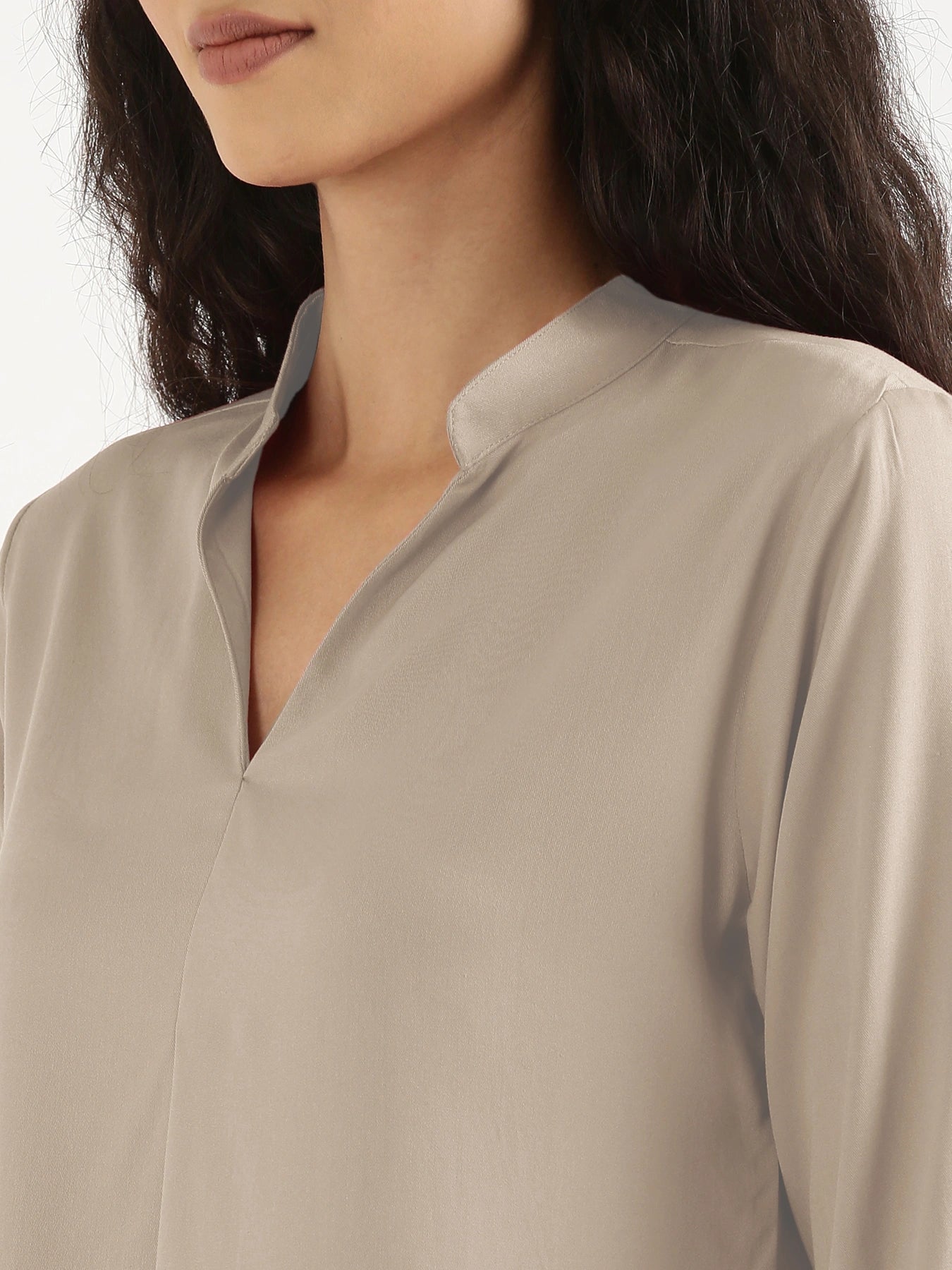 Women Taupe Viscose Pleated Top