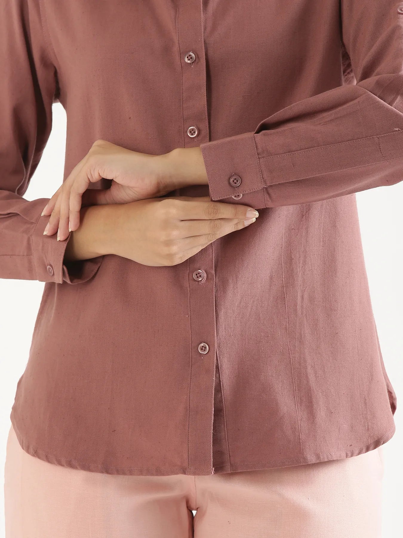 Women Rose Taupe Airy-Linen Shirt