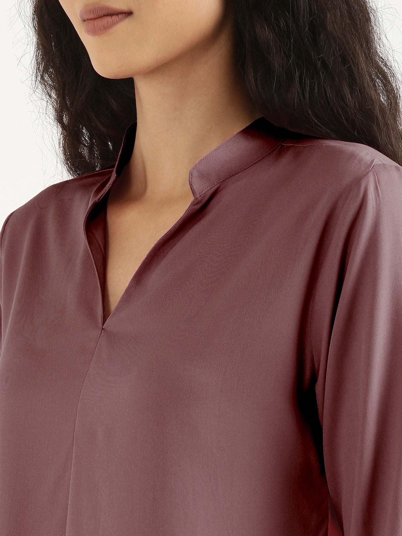 Women Rose Taupe Viscose Pleated Top