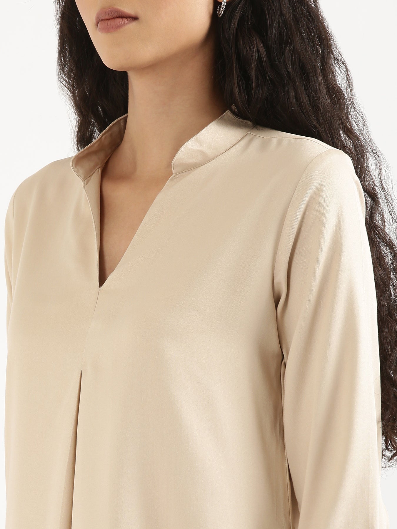 Women Beige Viscose Pleated Top