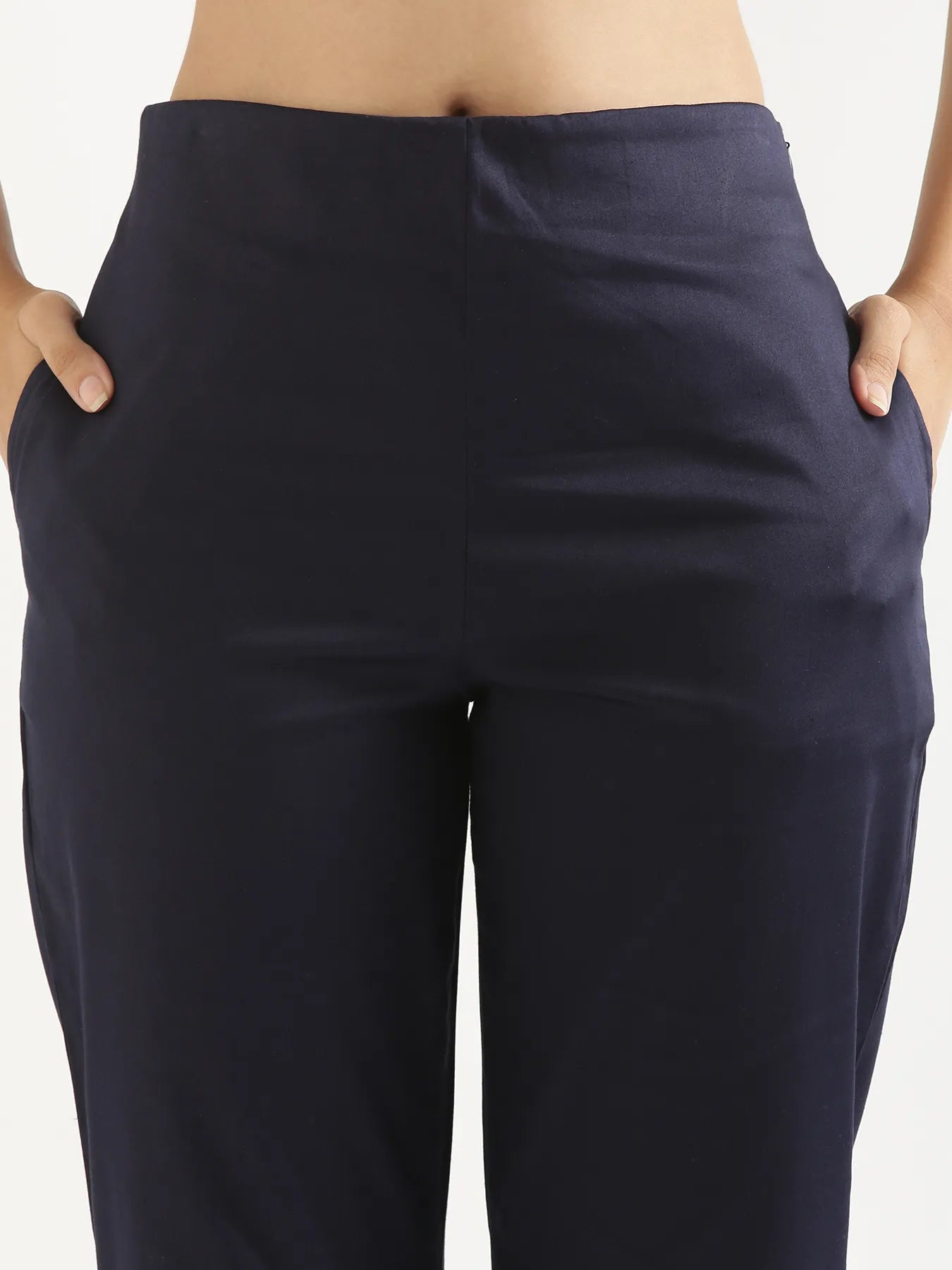 Women Plus Size Navy Blue Straight Fit Formal Pants