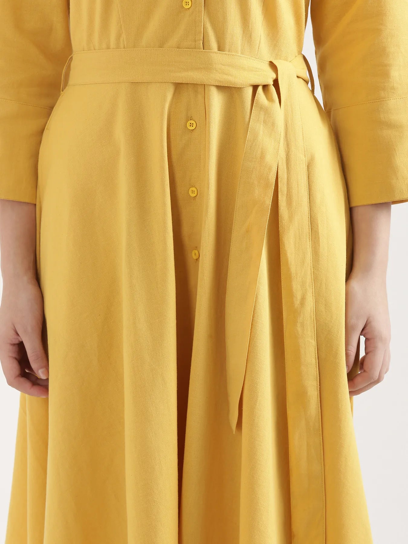 Women Yellow Airy Linen Flared Dress