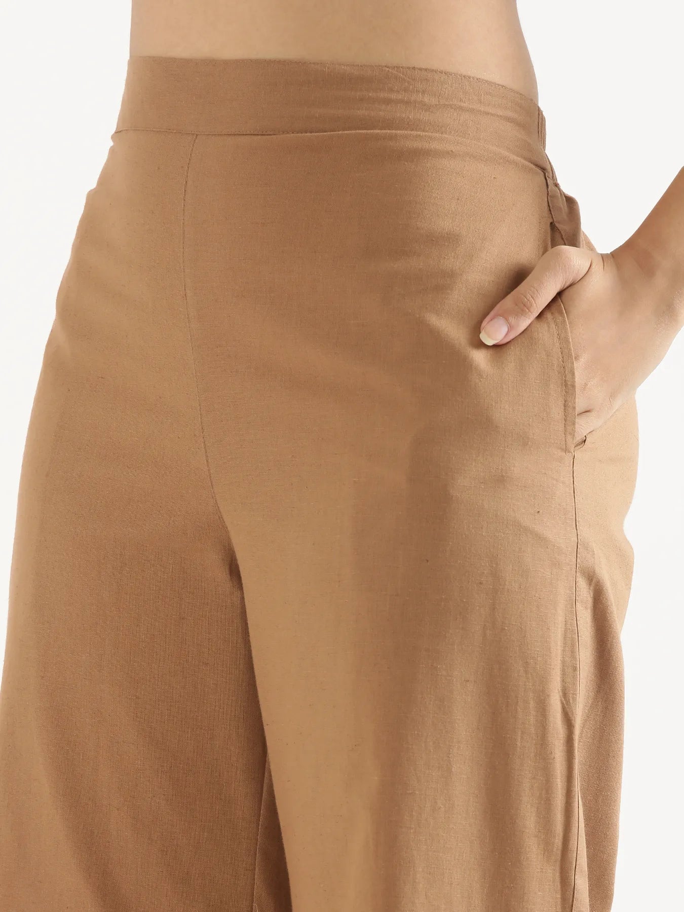 Women Coffee Brown Airy Linen Wide Leg Pant
