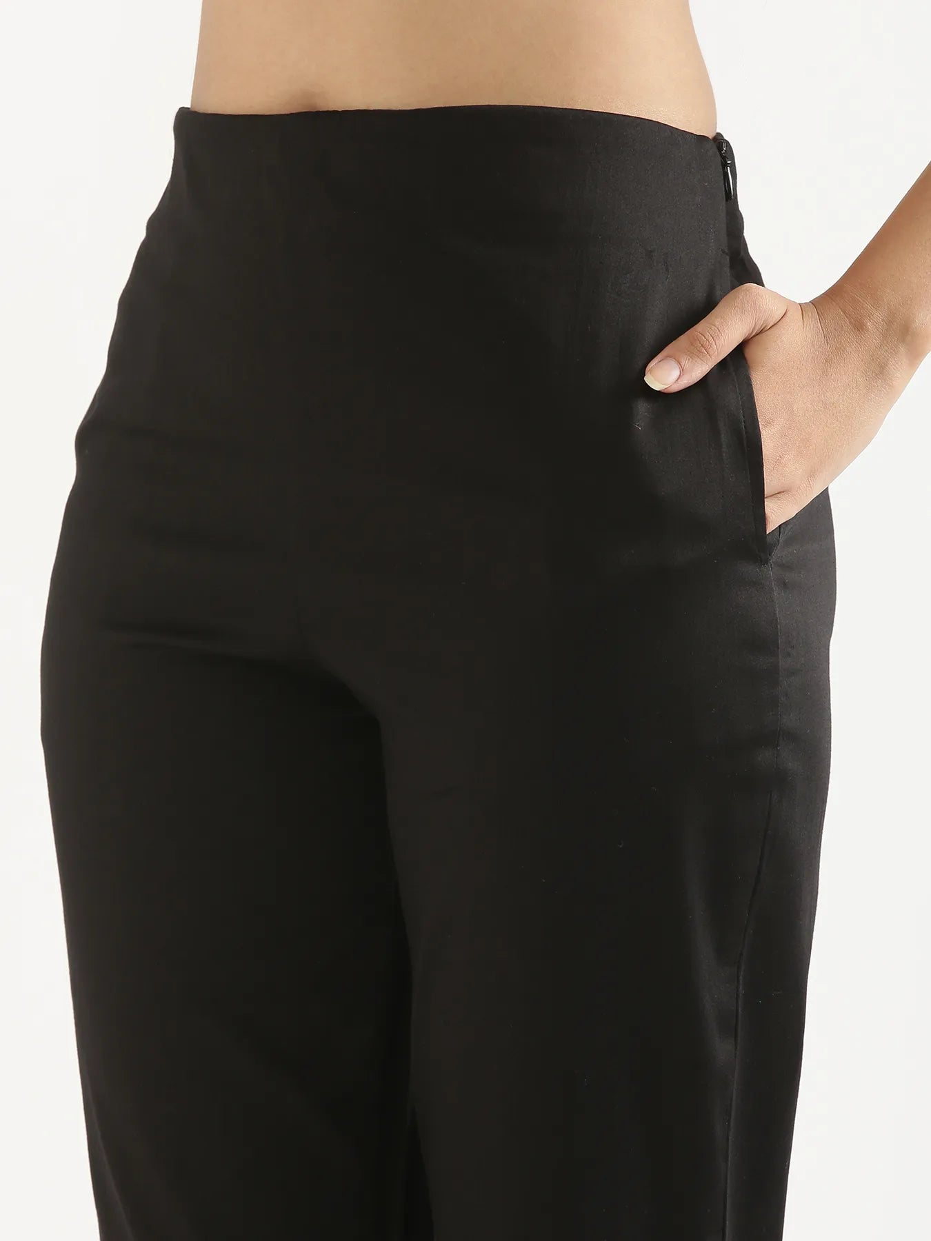 Women Plus Size Black Straight Fit Formal Pants