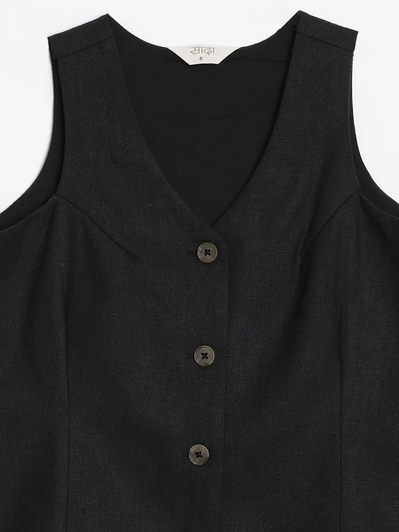 Women Black Linen Blend Waist Coat