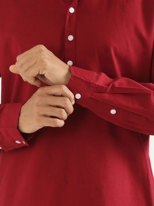 Men Maroon Airy Linen Long Kurta