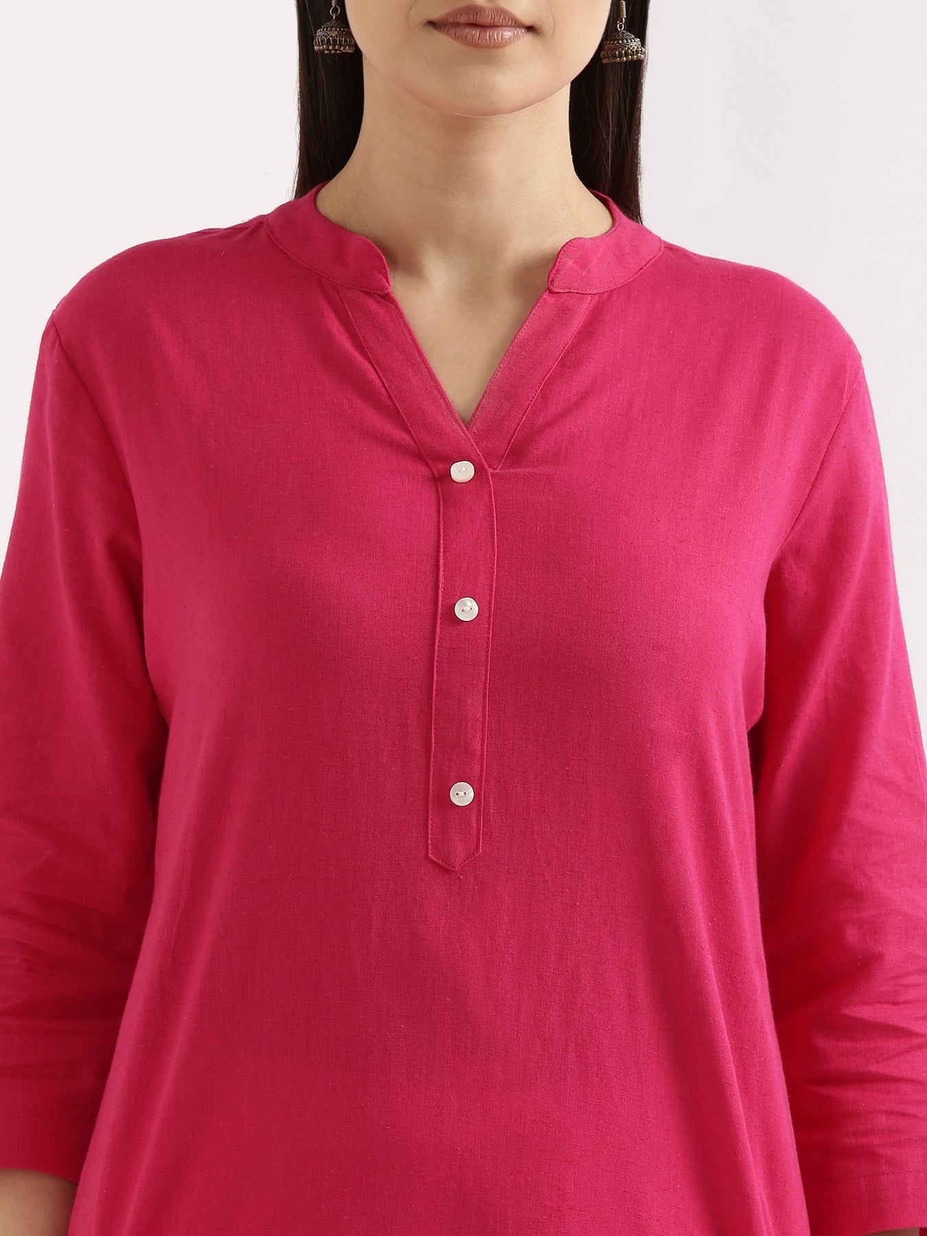 Hot Pink Airy Linen Long Kurta