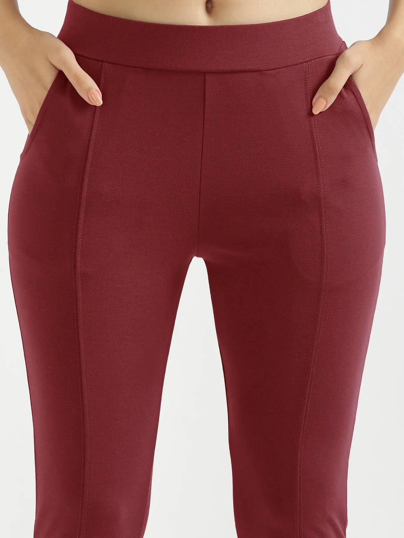 Women Maroon 4-Way Stretchable Pants
