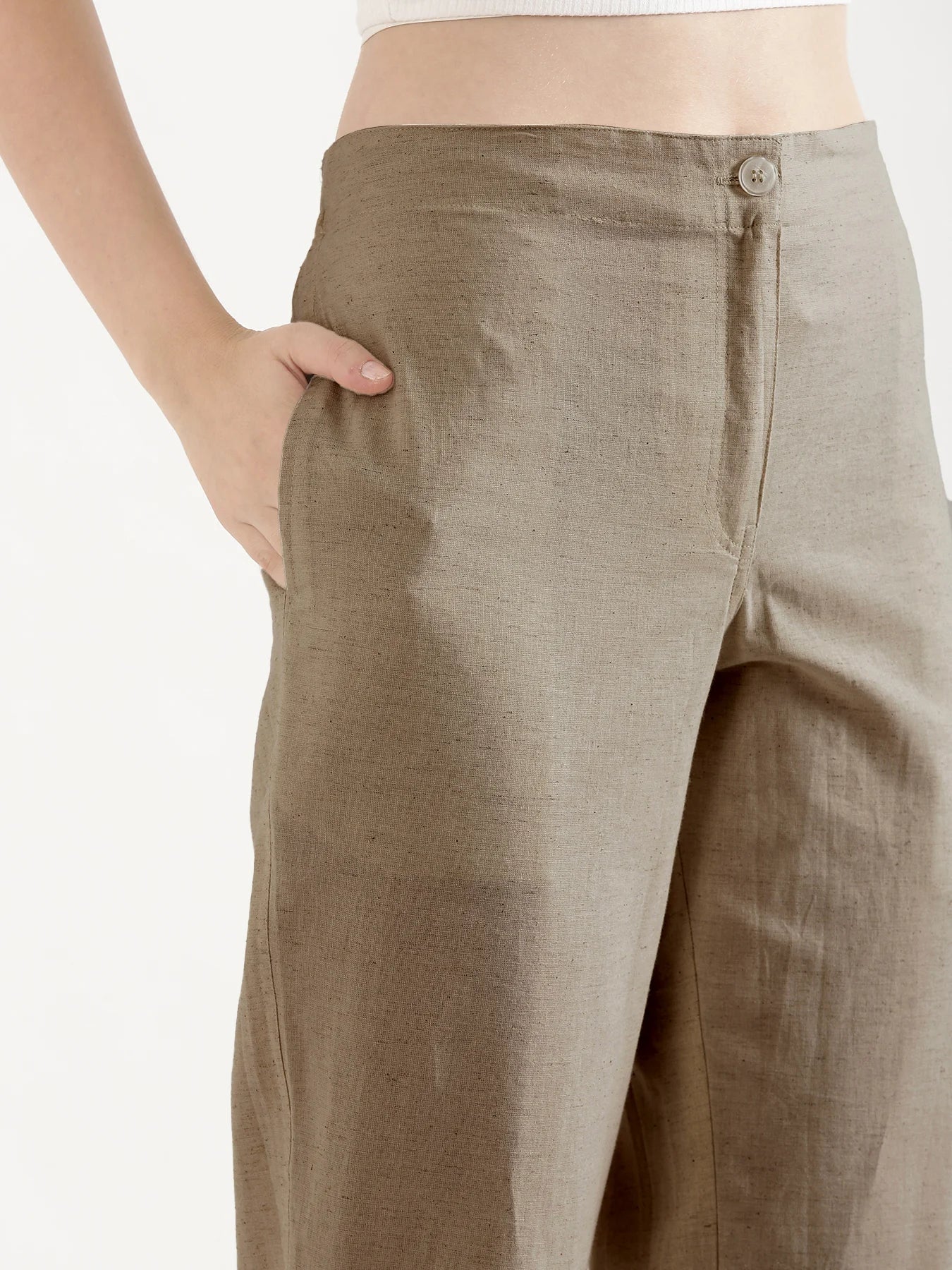 Women Khakhi Airy Linen Straight Pants