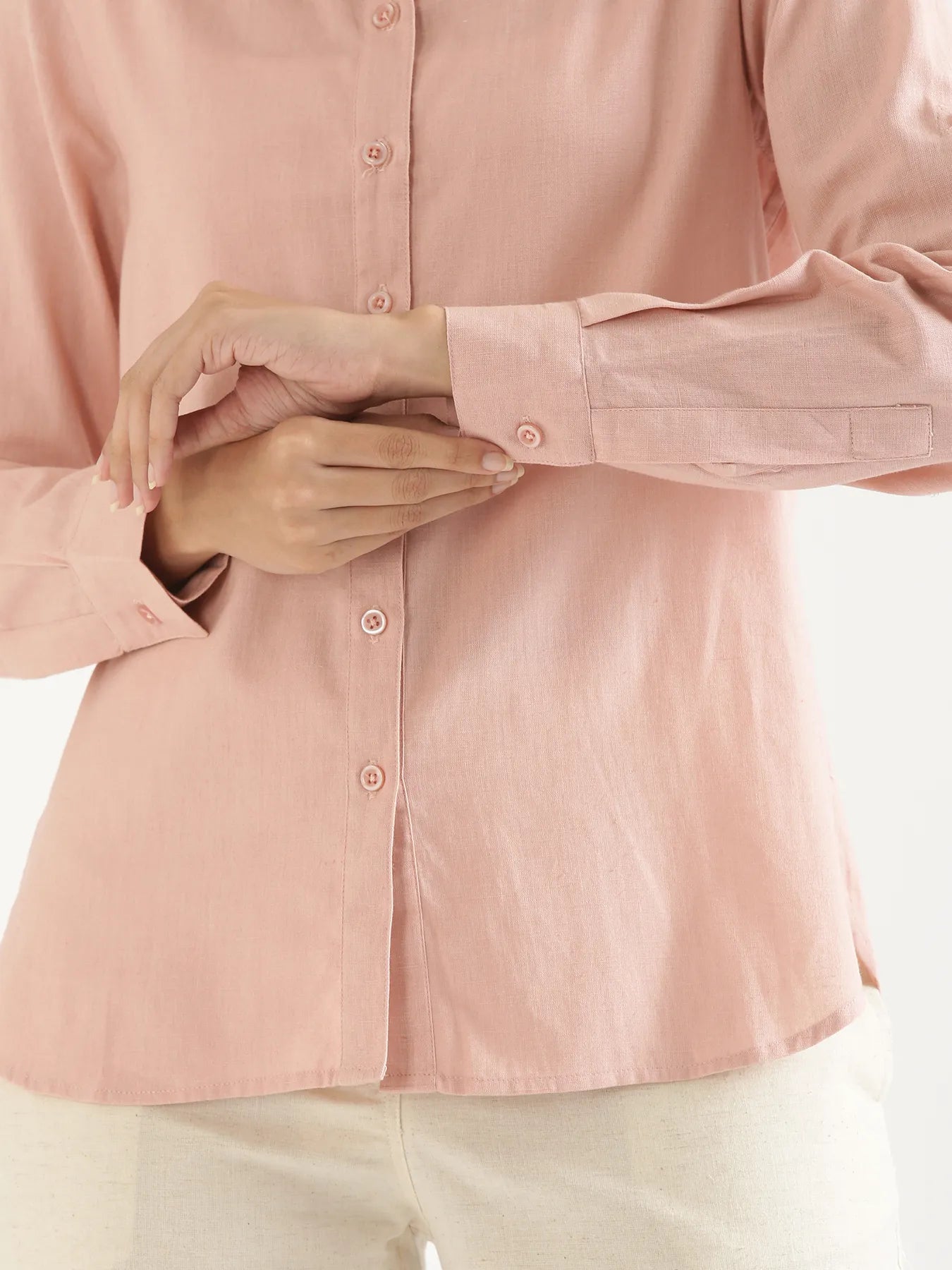 Women Salmon Pink Airy-Linen Shirt