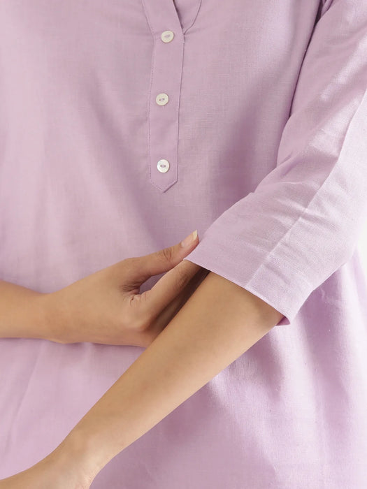 Women Lilac Airy Linen Long Kurta