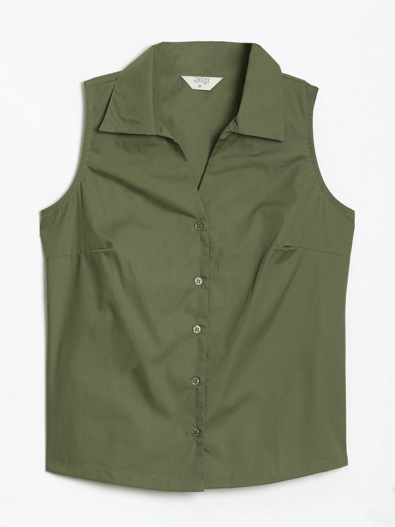Women Forest Green Better Cotton Sleeveless Shirt