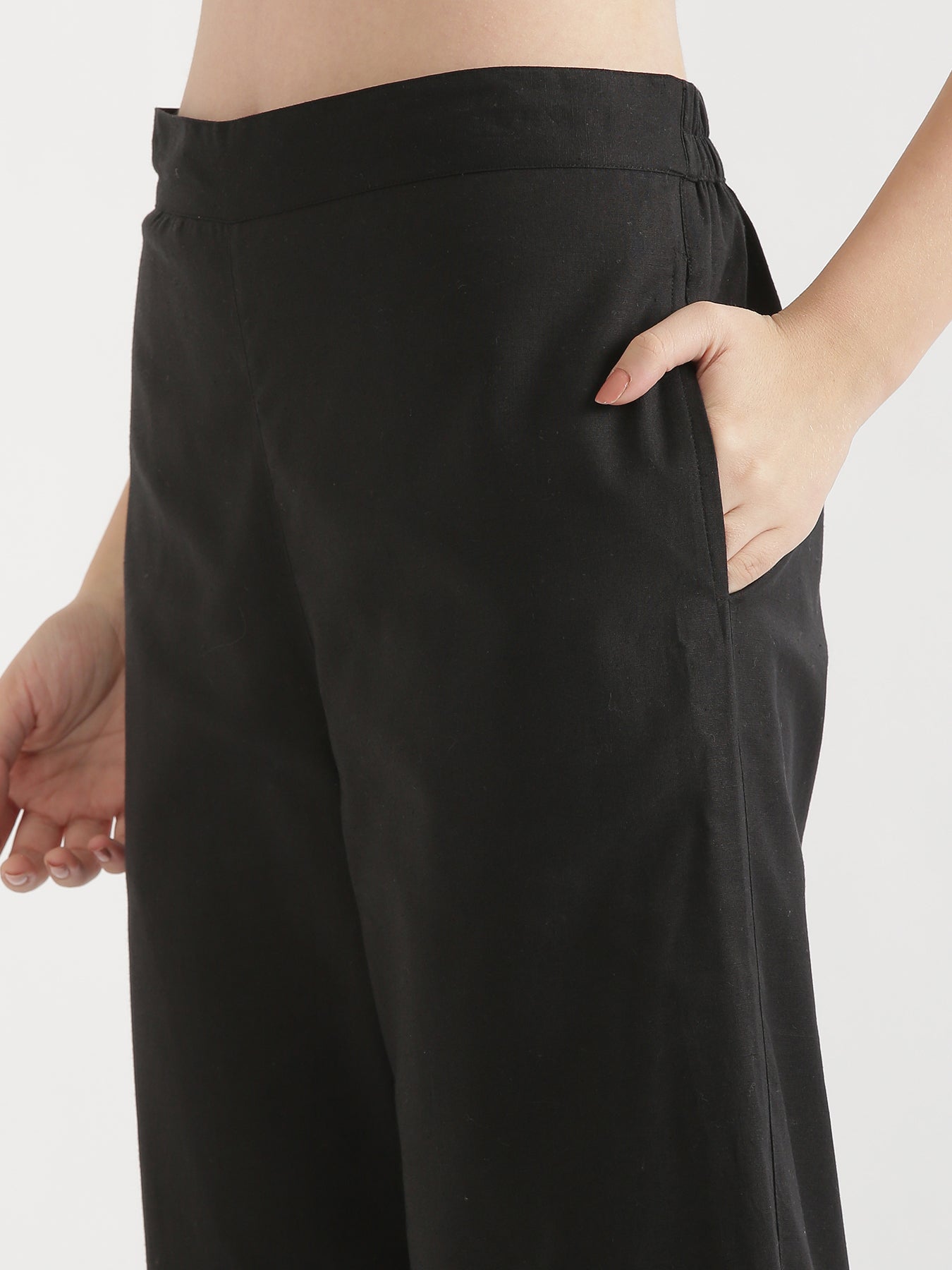 Black Airy Linen Wide Leg Pant