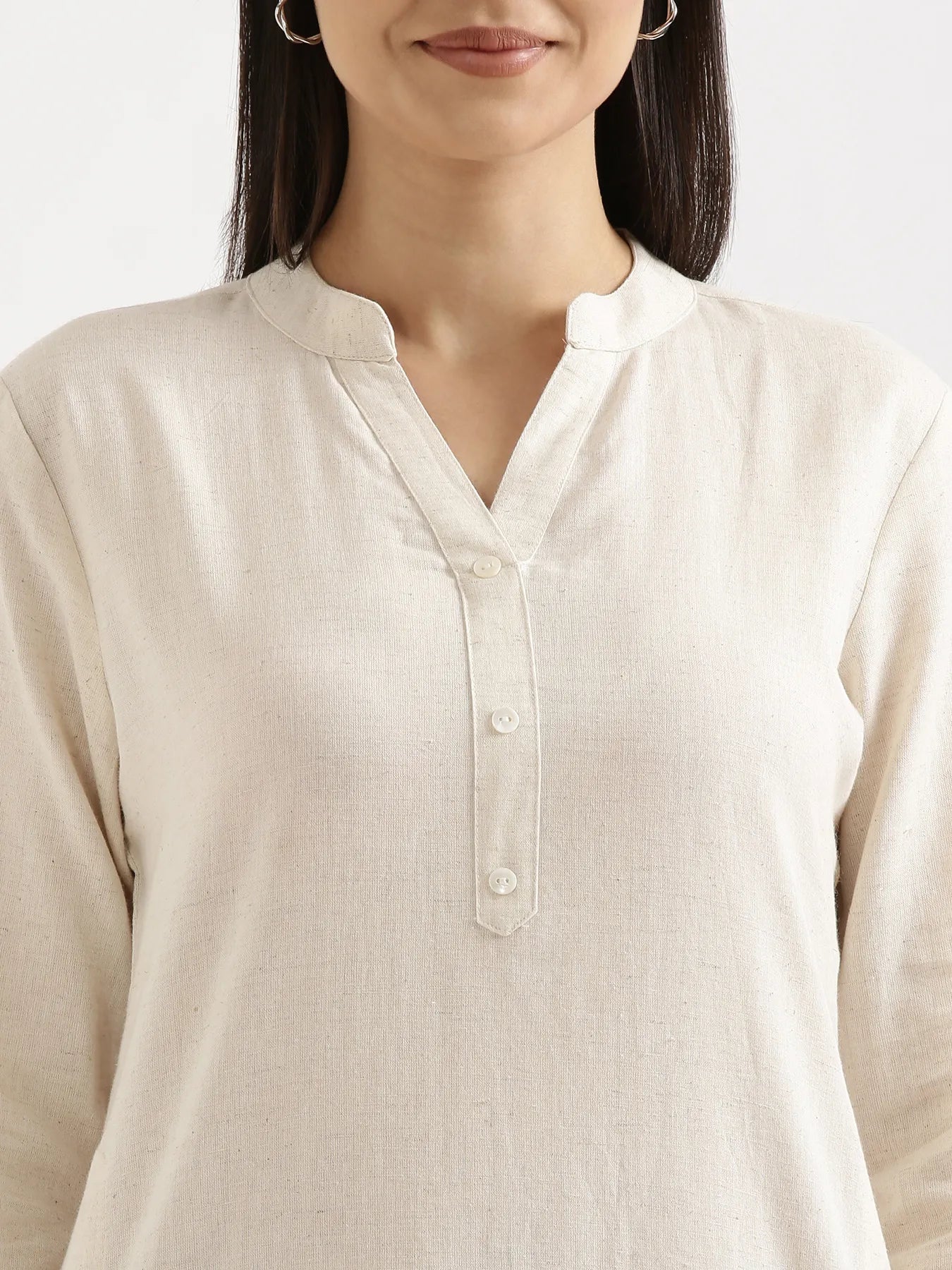 Women Ecru Airy Linen Long Kurta
