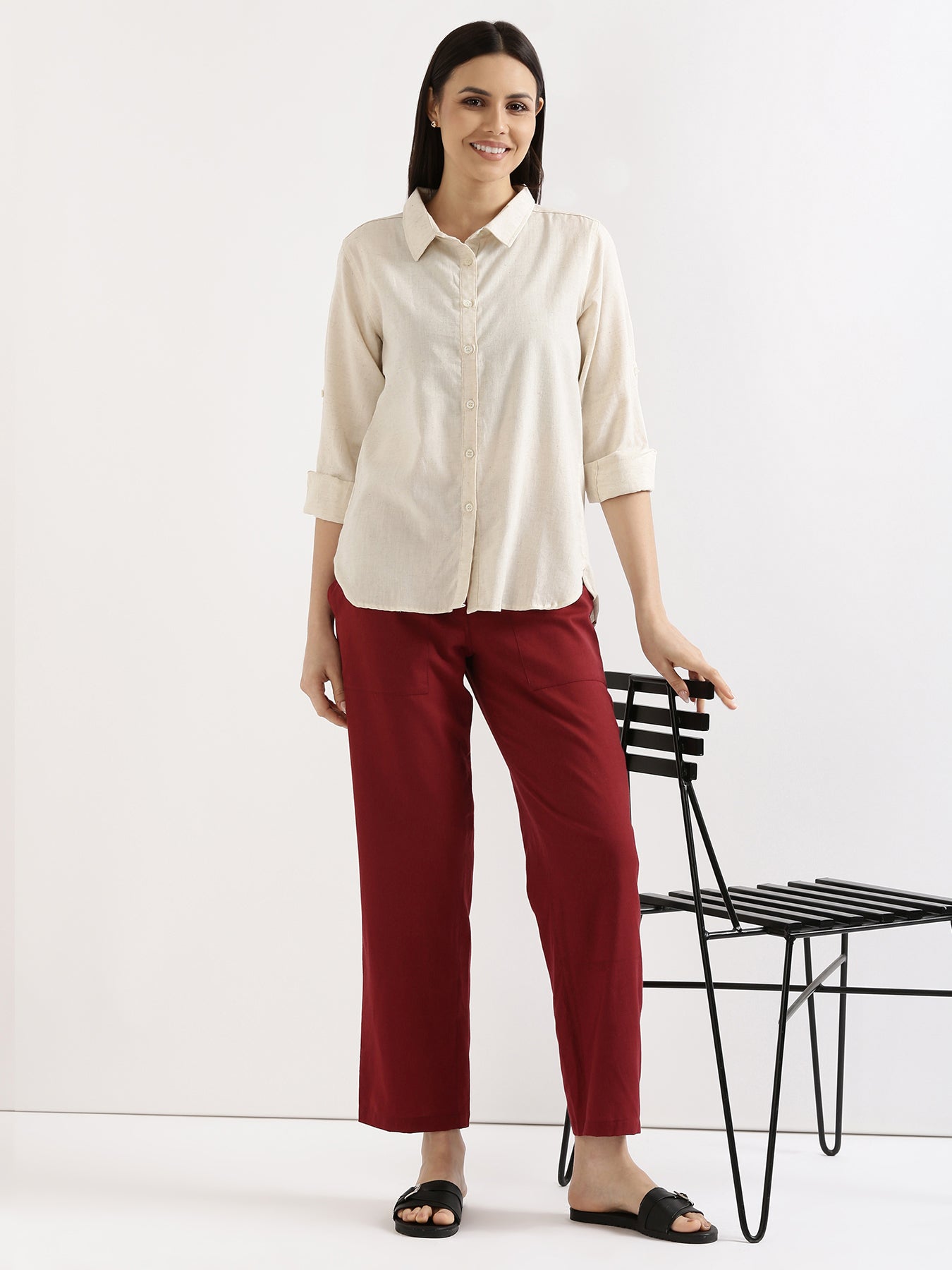 Maroon Airy Linen Pants