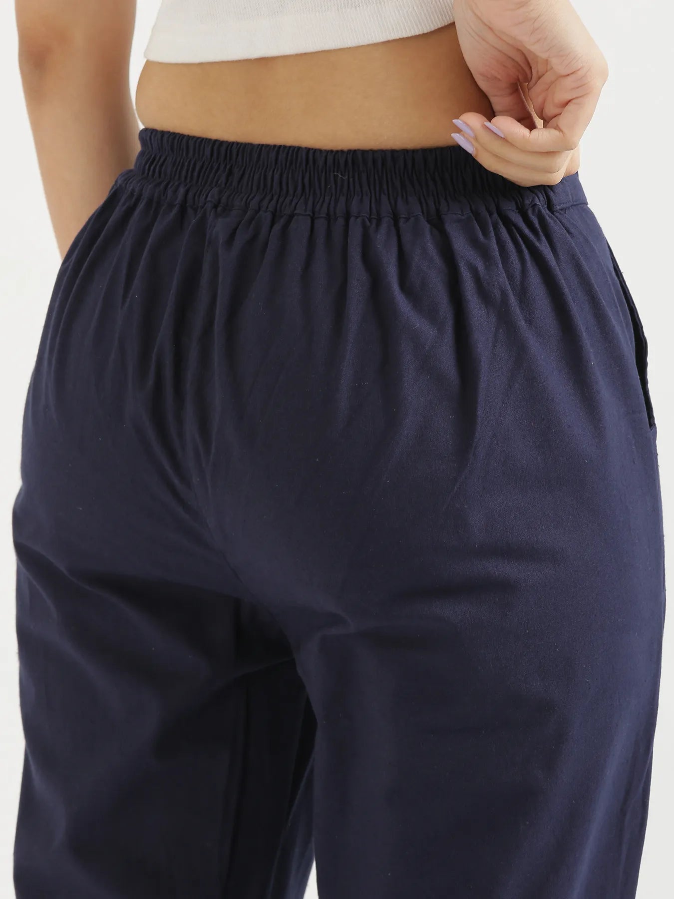 Women Navy Blue Cotton Pant