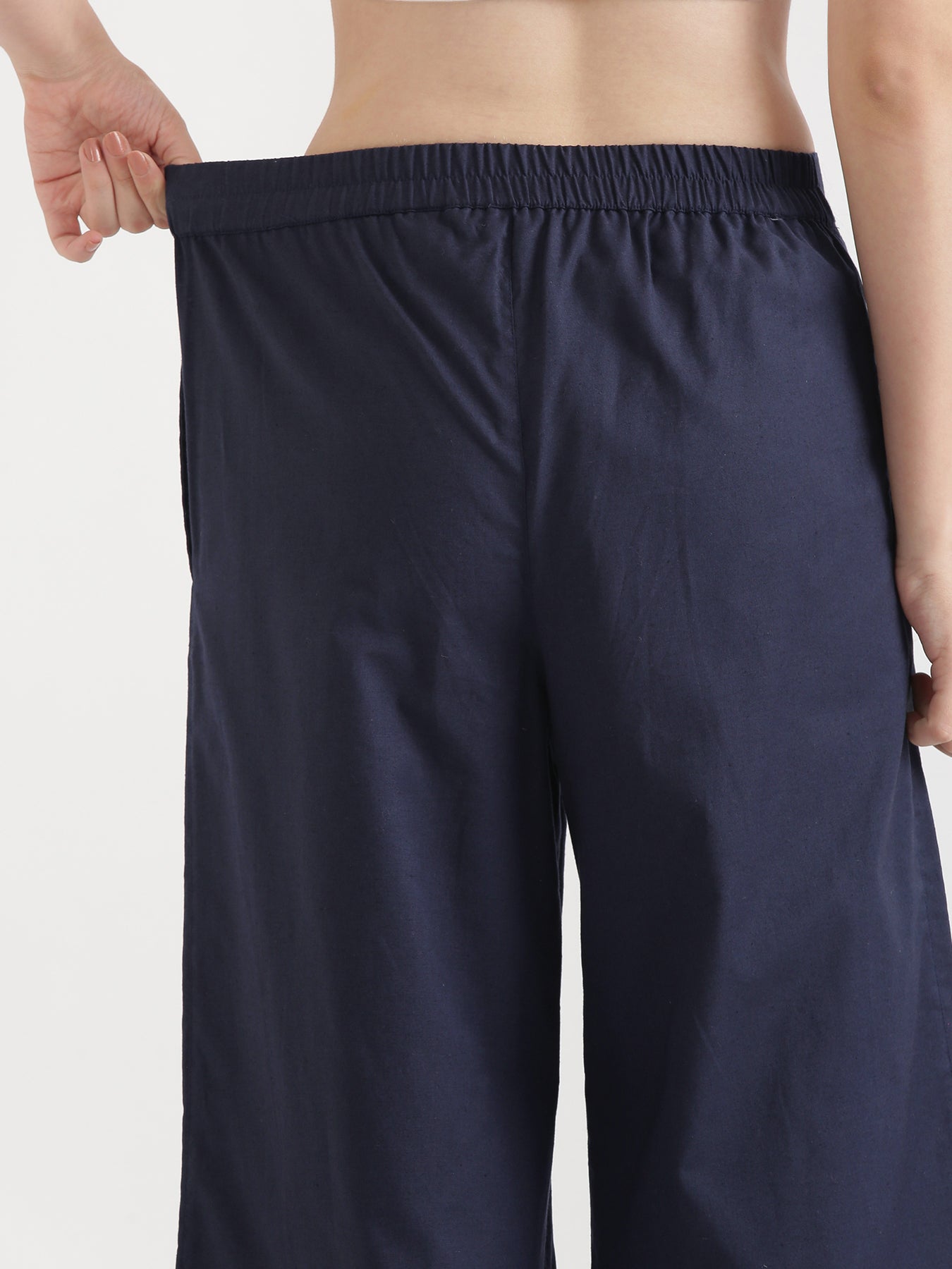 Navy Blue Airy Linen Wide Leg Pant