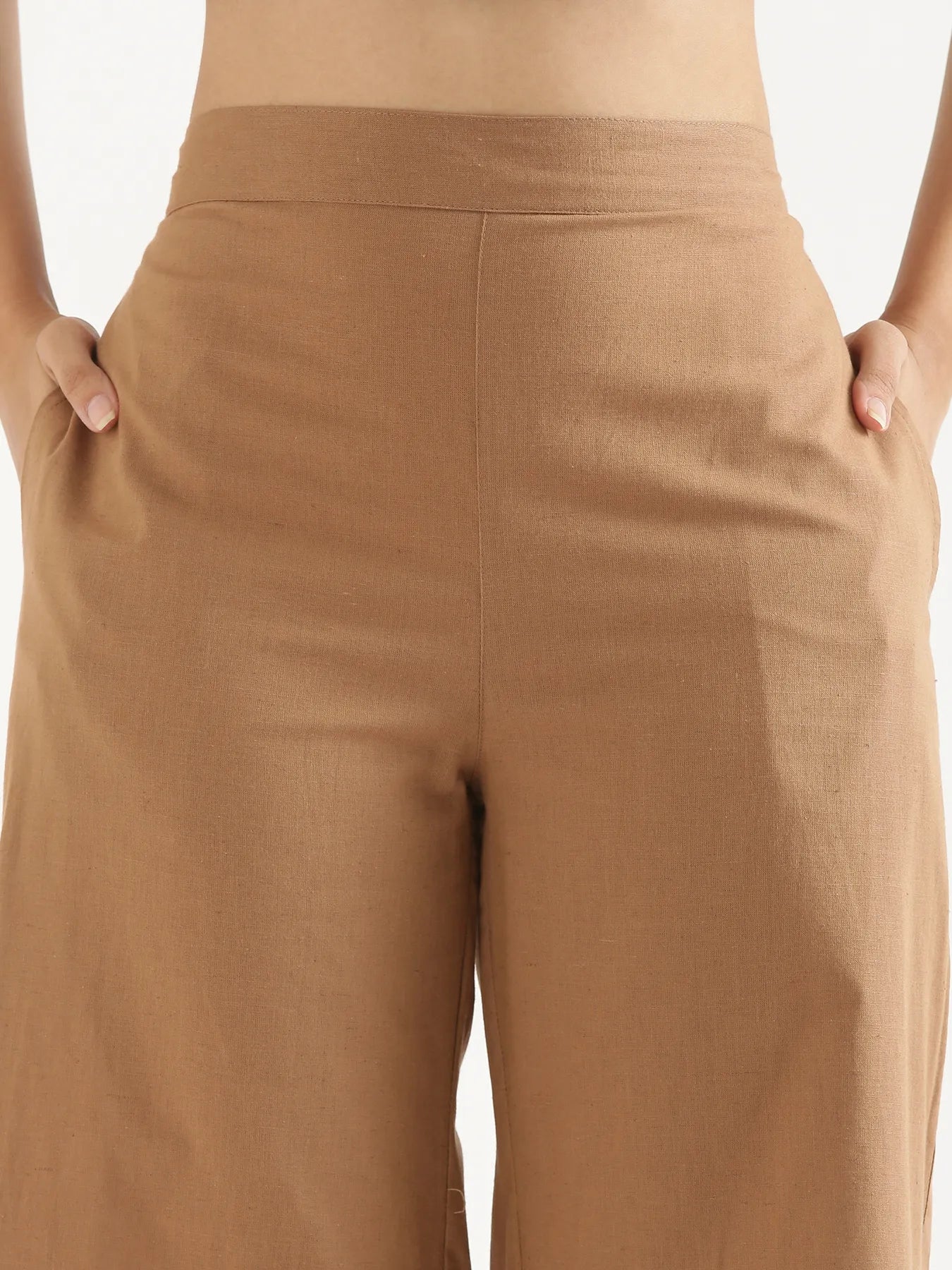 Women Coffee Brown Airy Linen Wide Leg Pant
