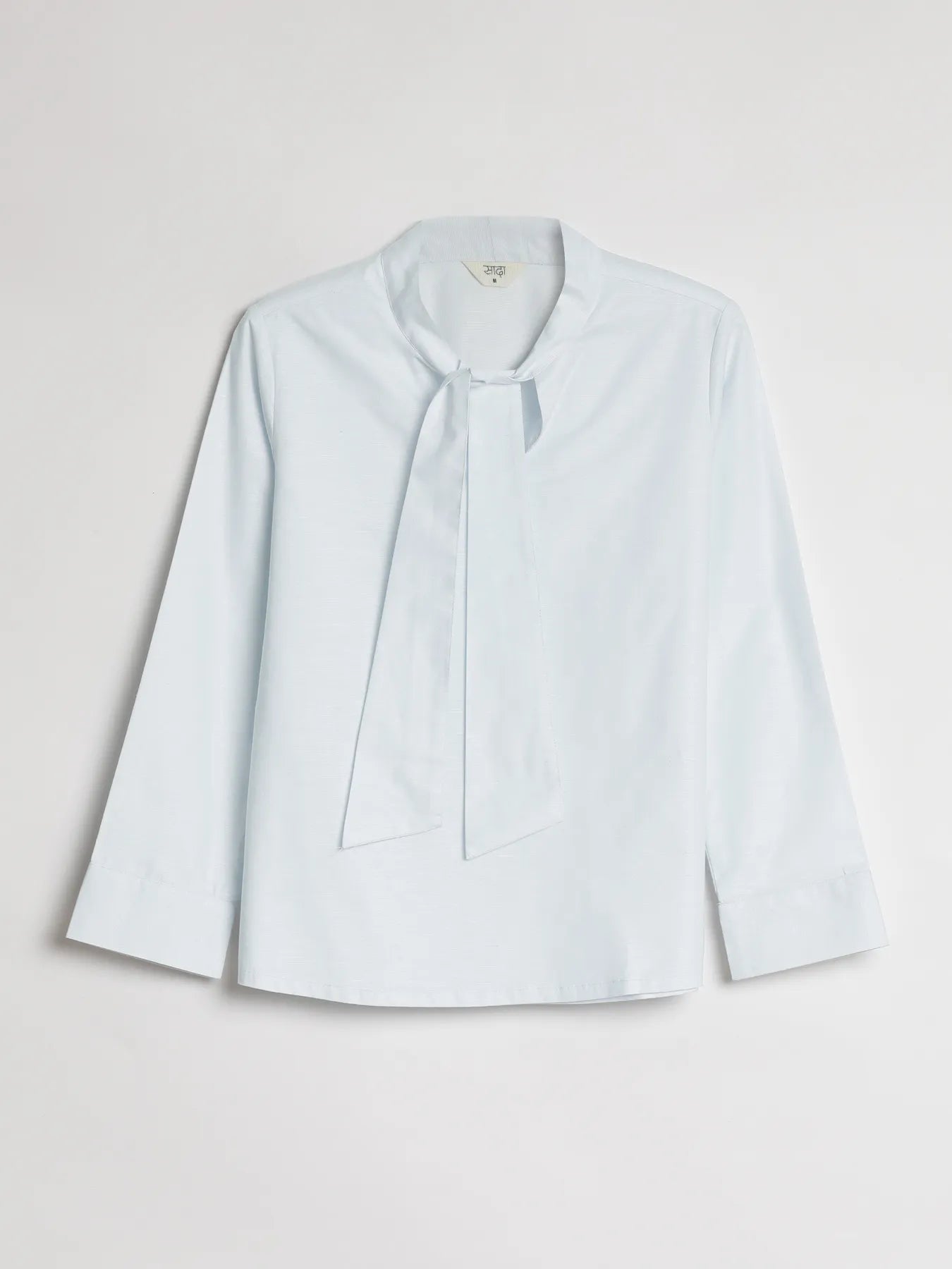 Women Powder Blue Linen Blend Knot Blouse