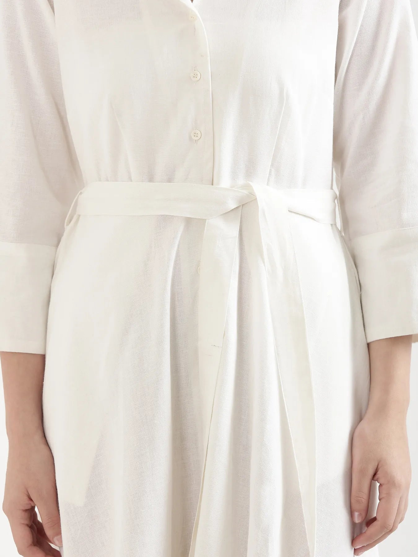 Women White Airy Linen Flared Dress