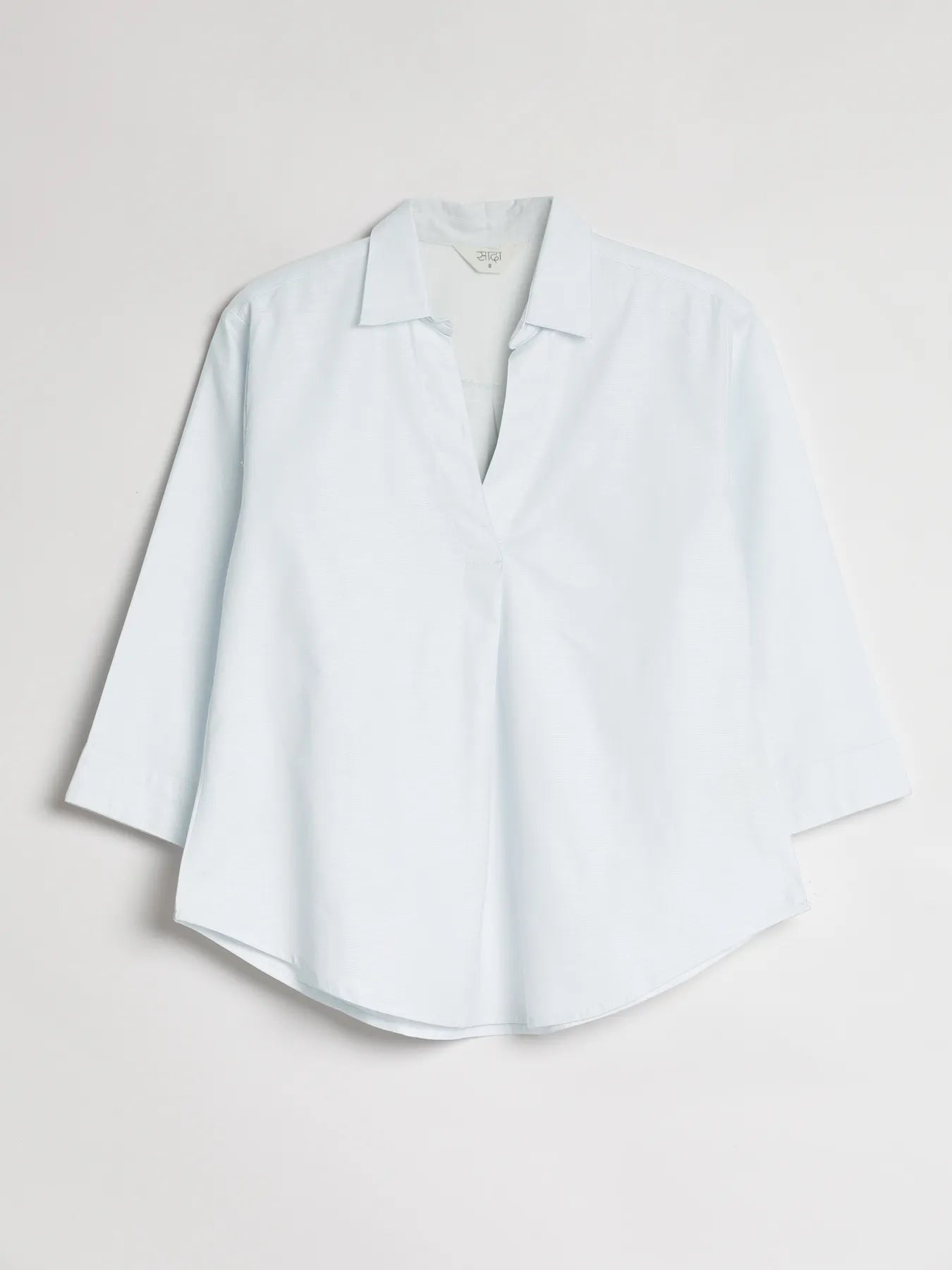 Women Powder Blue Linen Blend Pleated Top