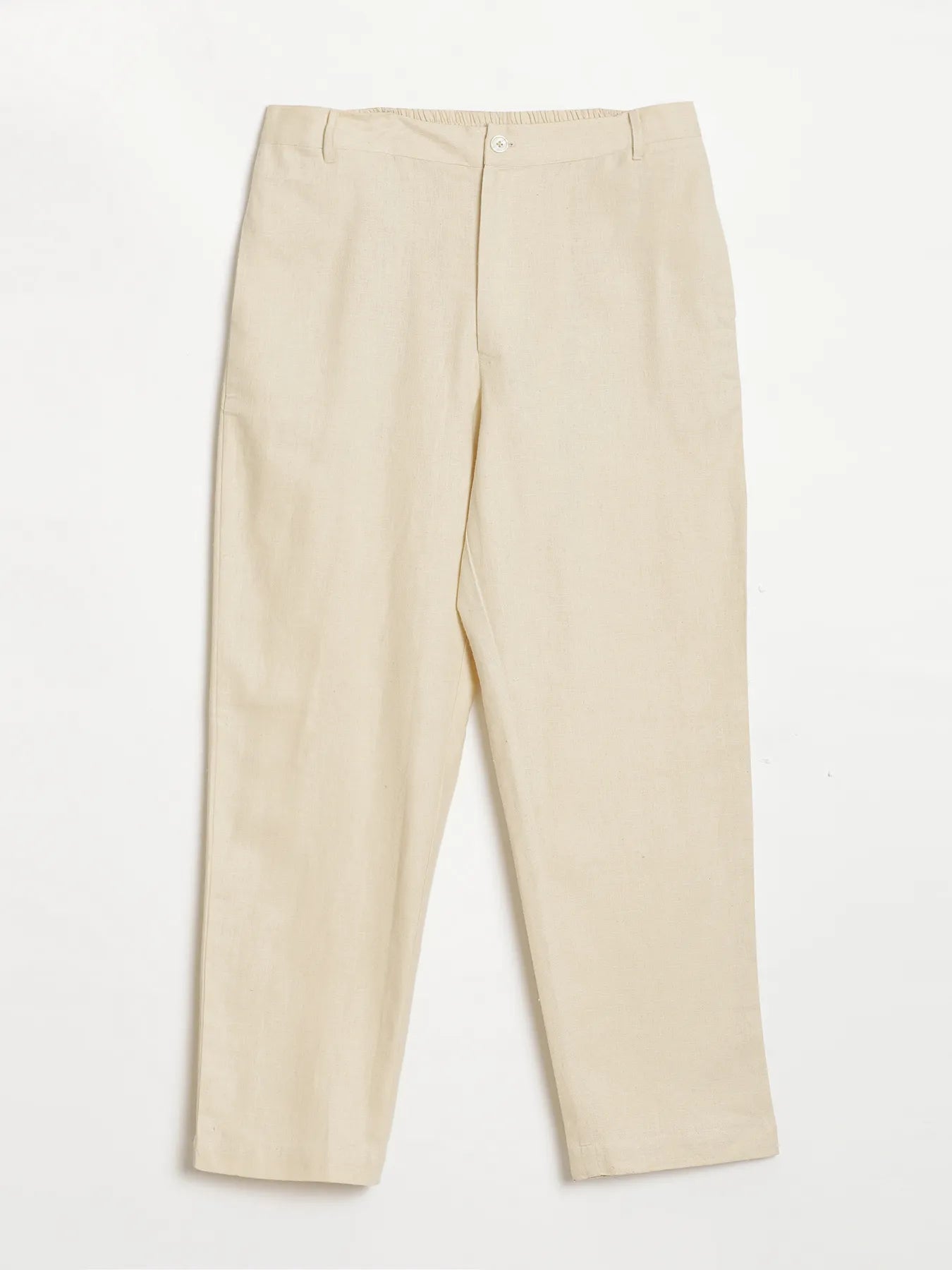 Men Beige Linen Blend Straight Pant