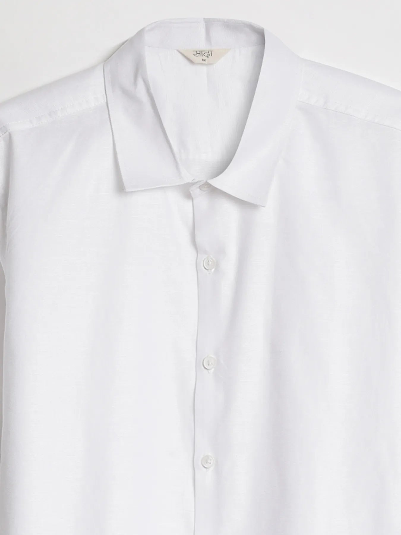 Men White Linen Blend Short Sleeve Shirt