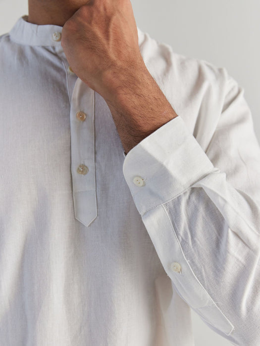 Men White Airy Linen Short Kurta