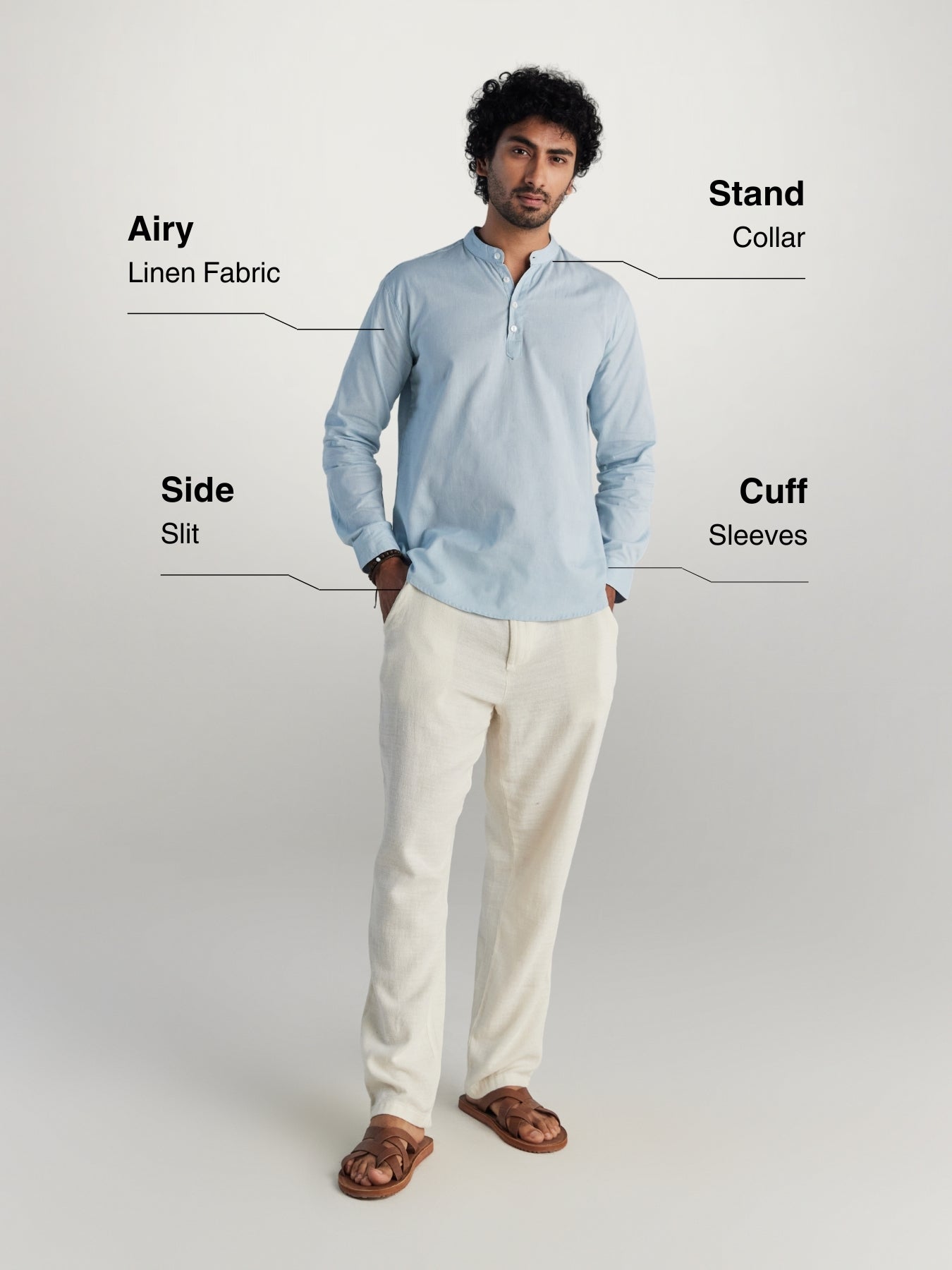 Men Sky Blue Airy Linen Short Kurta