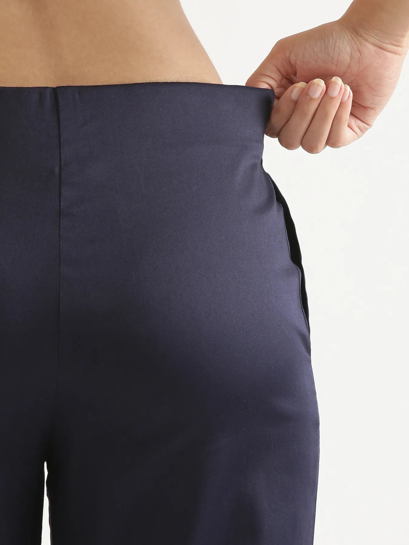 Women Navy Blue Straight Fit Formal Pants