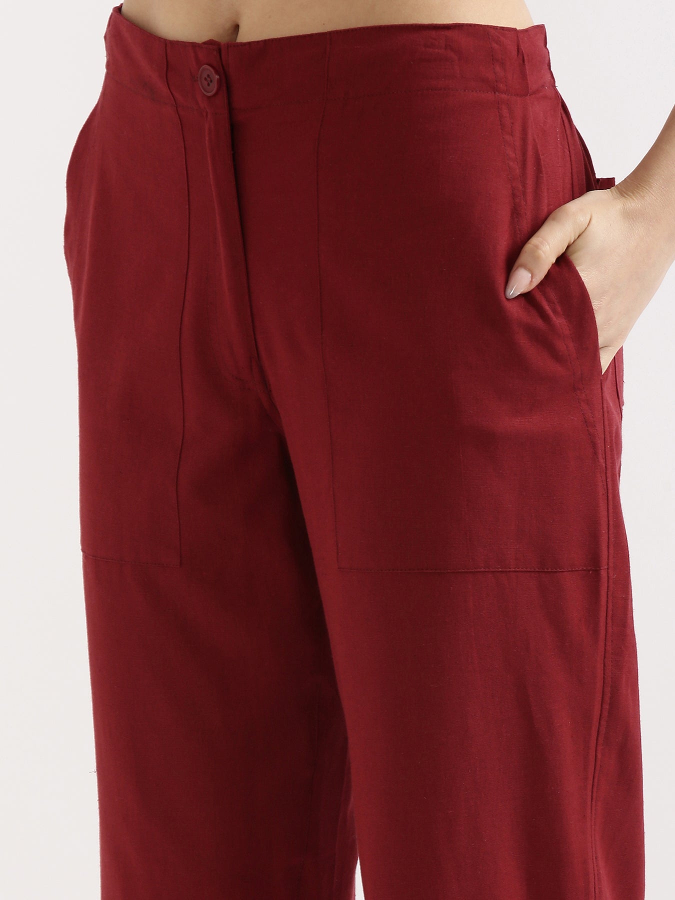 Maroon Airy Linen Pants