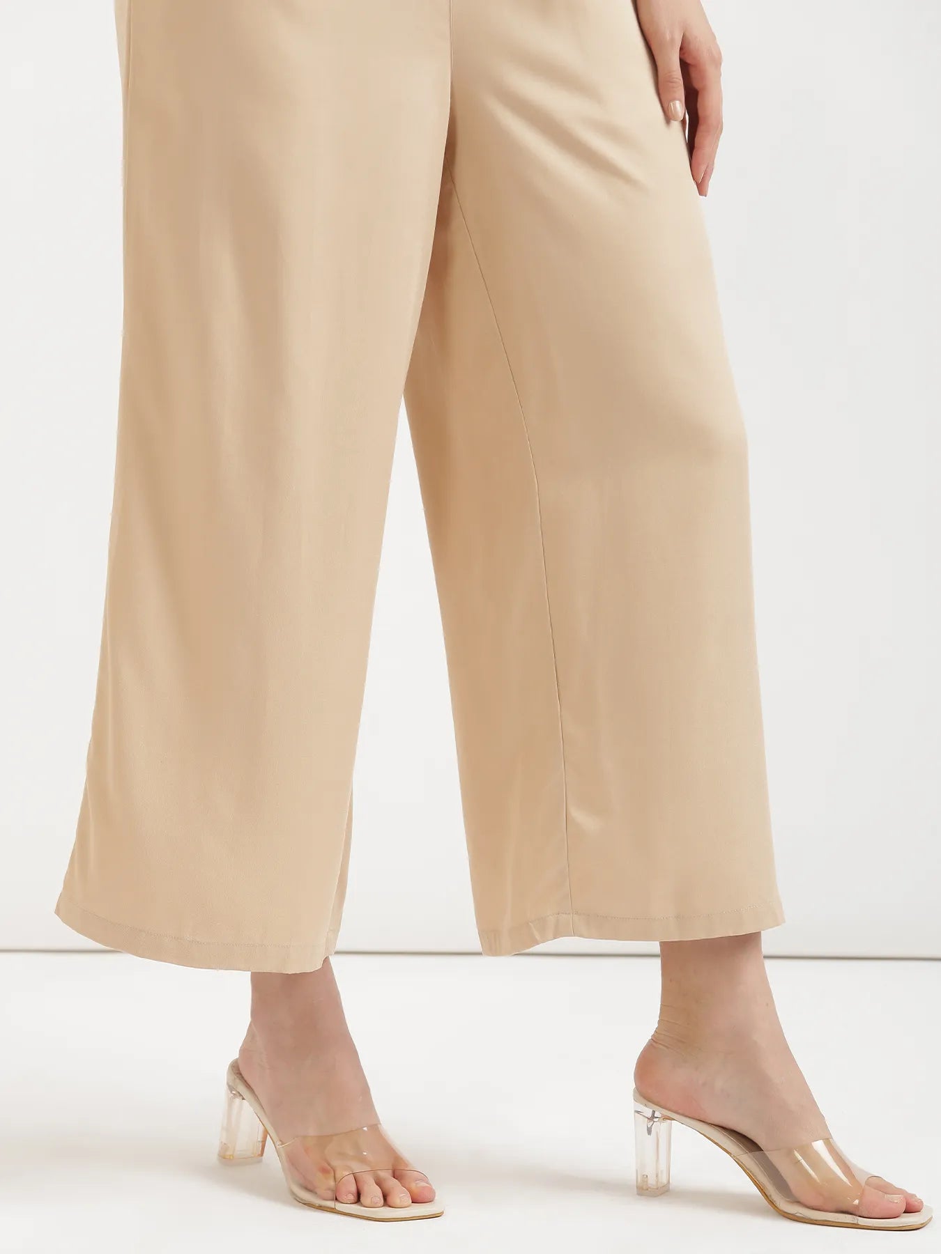 Women Beige Viscose Palazzo Pant