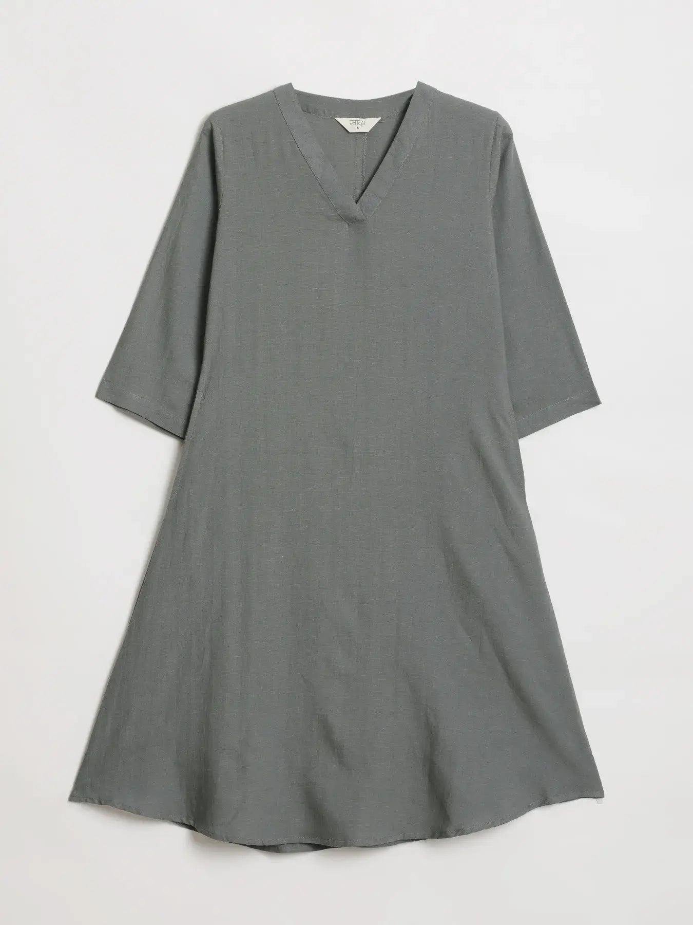 Women German Grey Flowy Linen A-Line Long Kurta