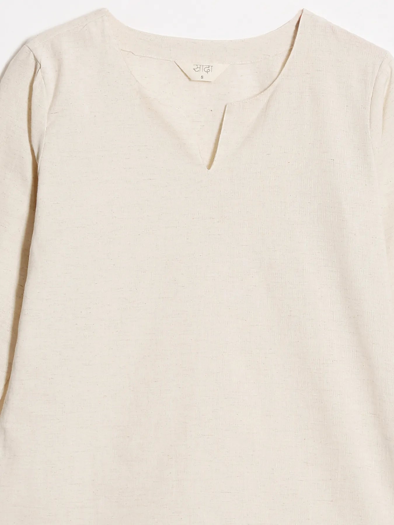 Women Ecru Airy Linen Split Neck Short Kurta