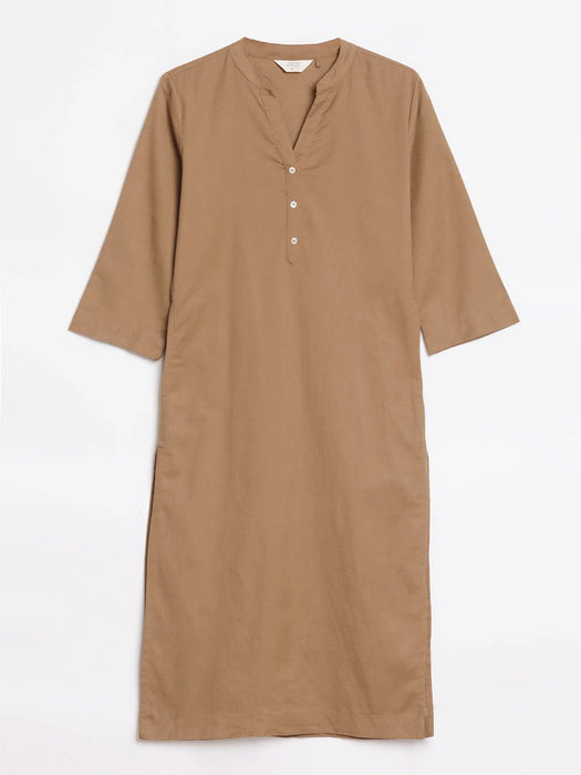 Women Coffee Brown Airy Linen Long Kurta