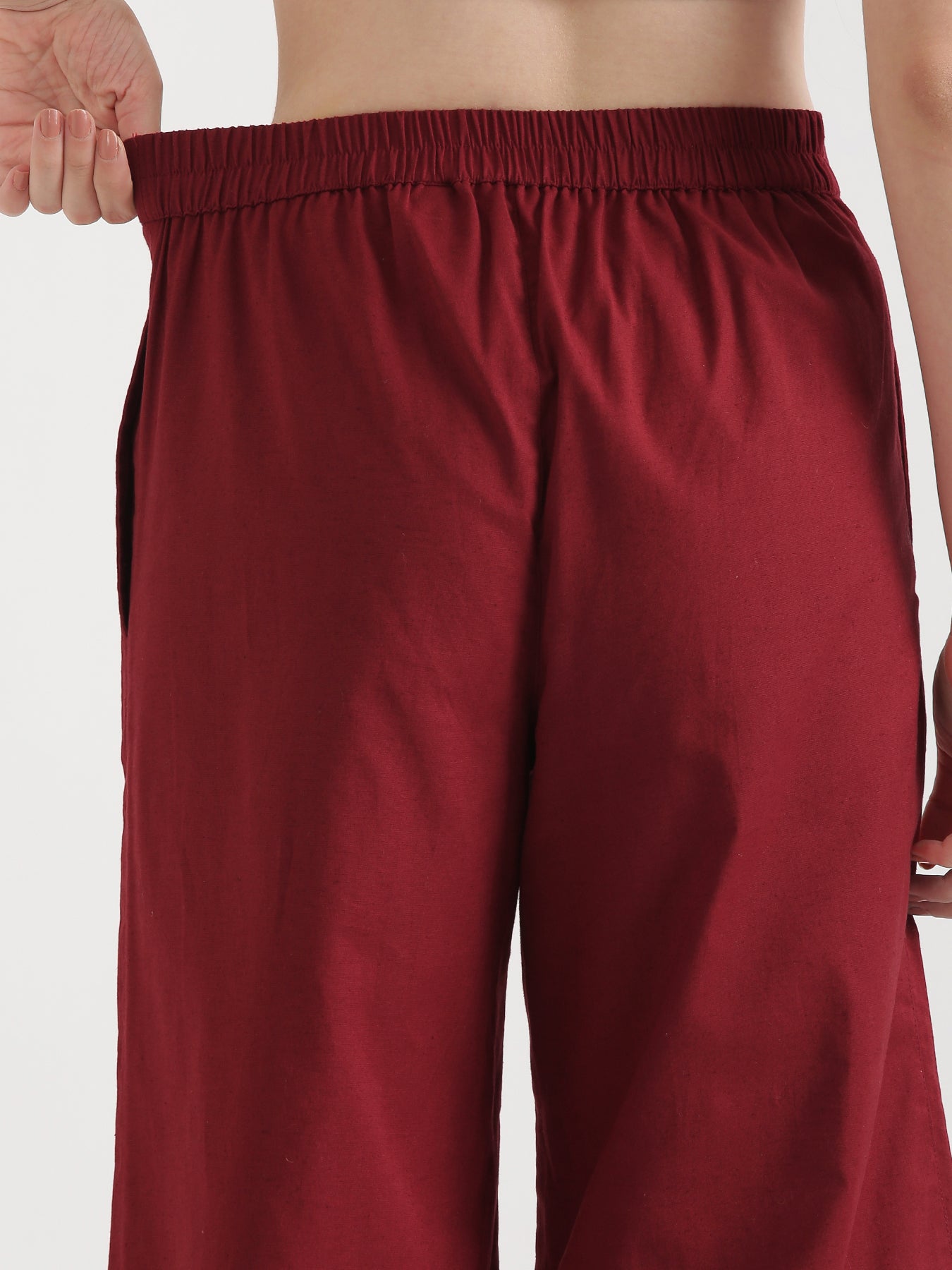 Maroon Airy Linen Wide Leg Pant