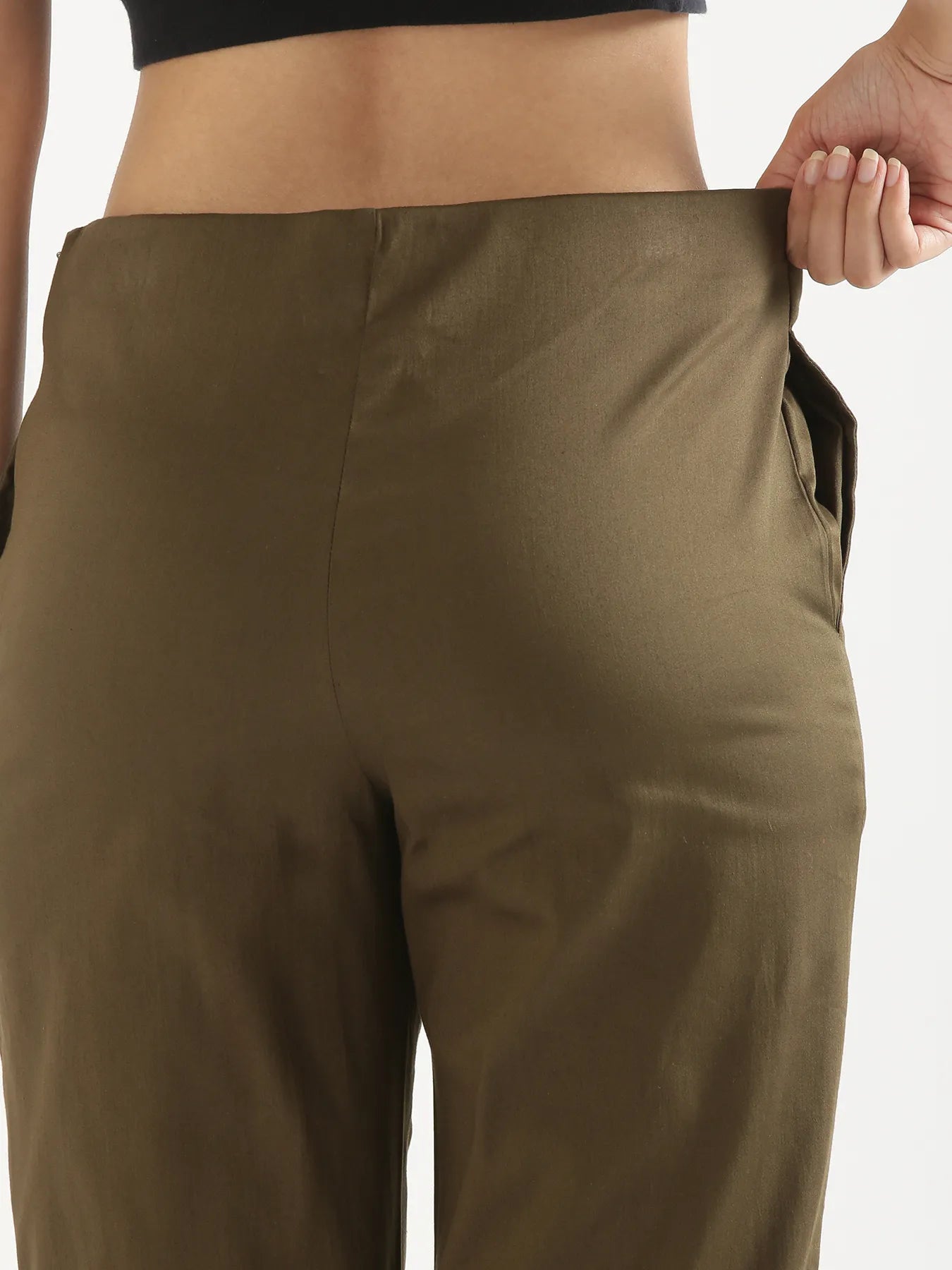 Women Plus Size Olive Green Straight Fit Formal Pants