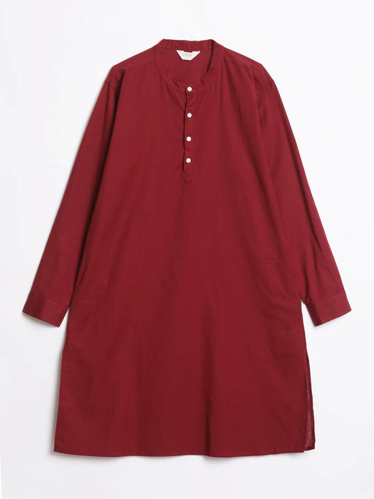 Men Maroon Airy Linen Long Kurta